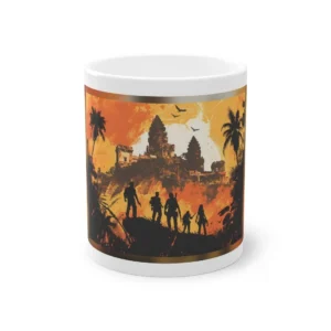 Silhouetted Adventurers at Temple Ruins Mug