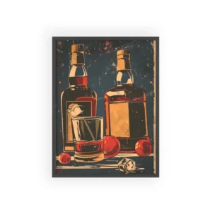 Whiskey Bottles and Glass Framed Poster