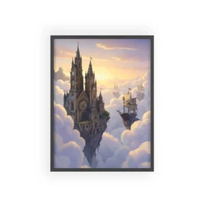 Floating Cathedral Island Above Clouds Framed Poster