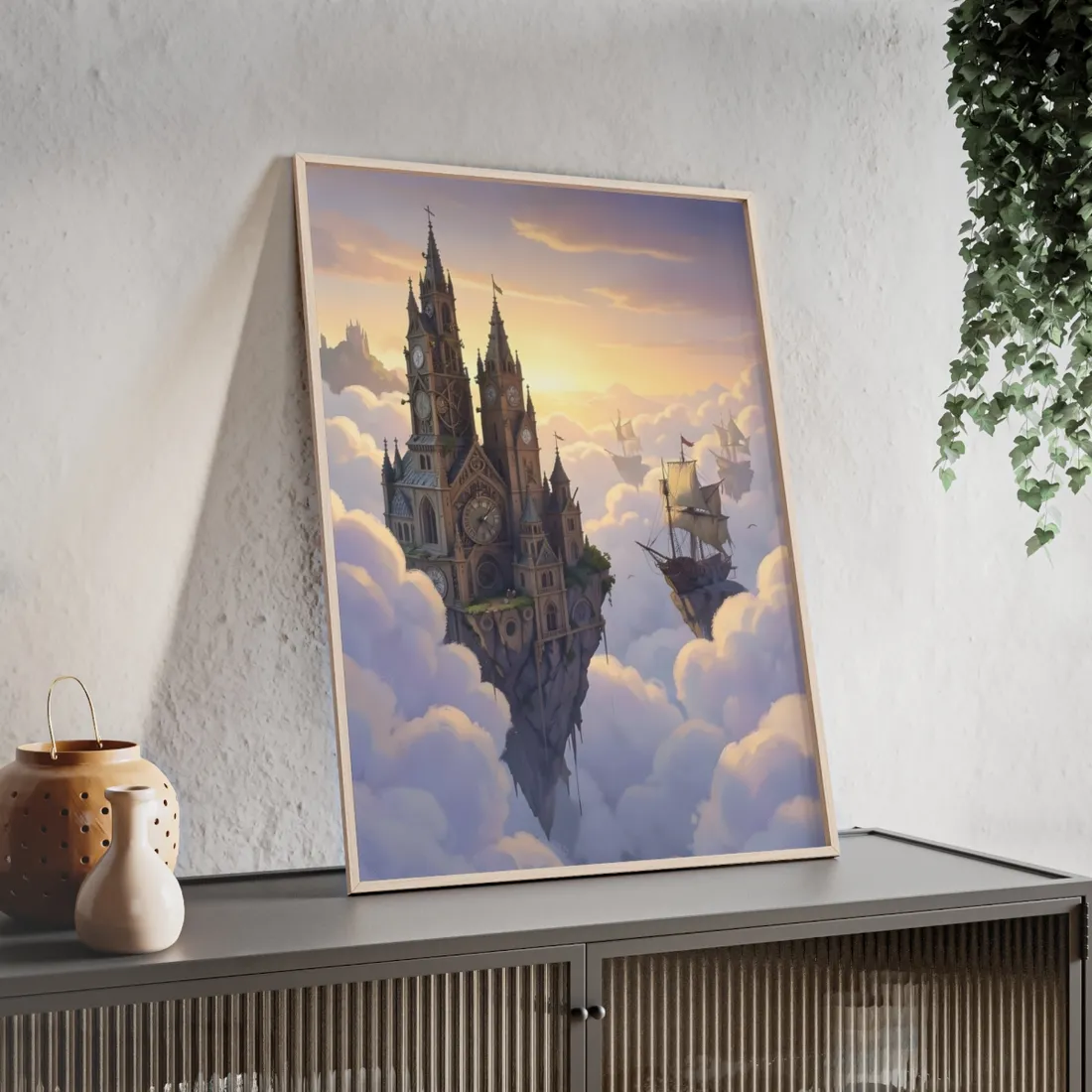 Clockwork Castles Above the Cloud Sea - Framed Poster