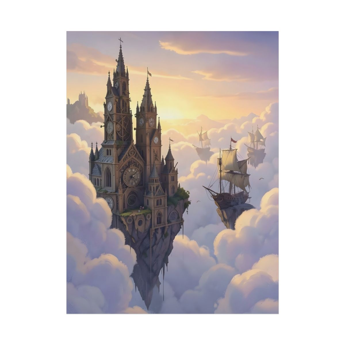 Clockwork Castles Above the Cloud Sea - Poster