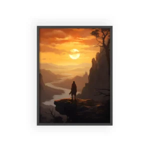 Cloaked Figure on Cliff Framed Poster