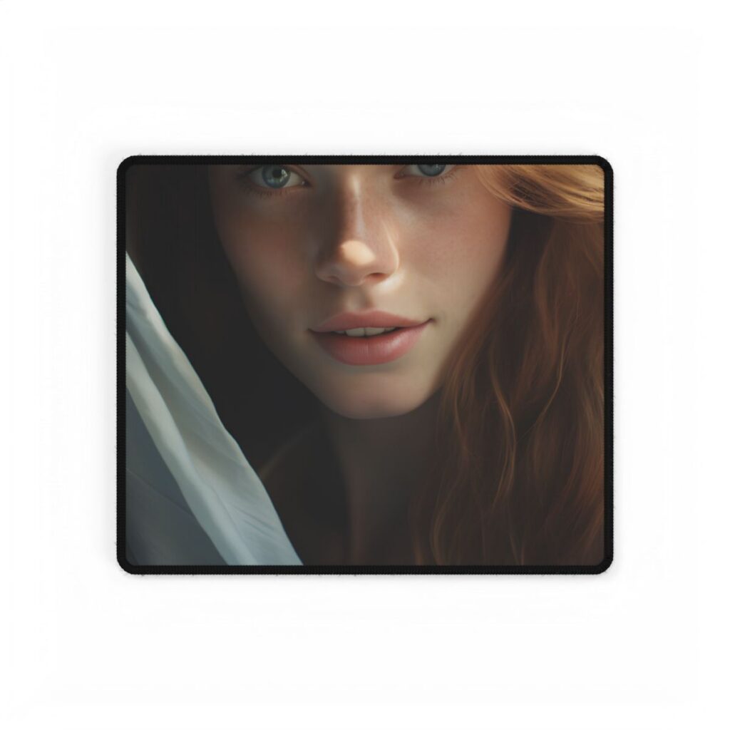 Close-Up Portrait: Bright Smile & Sharp Lips Artwork - Desk Mat