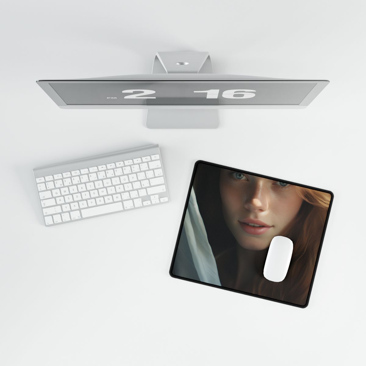 Close-Up Portrait: Bright Smile & Sharp Lips Artwork - Desk Mat