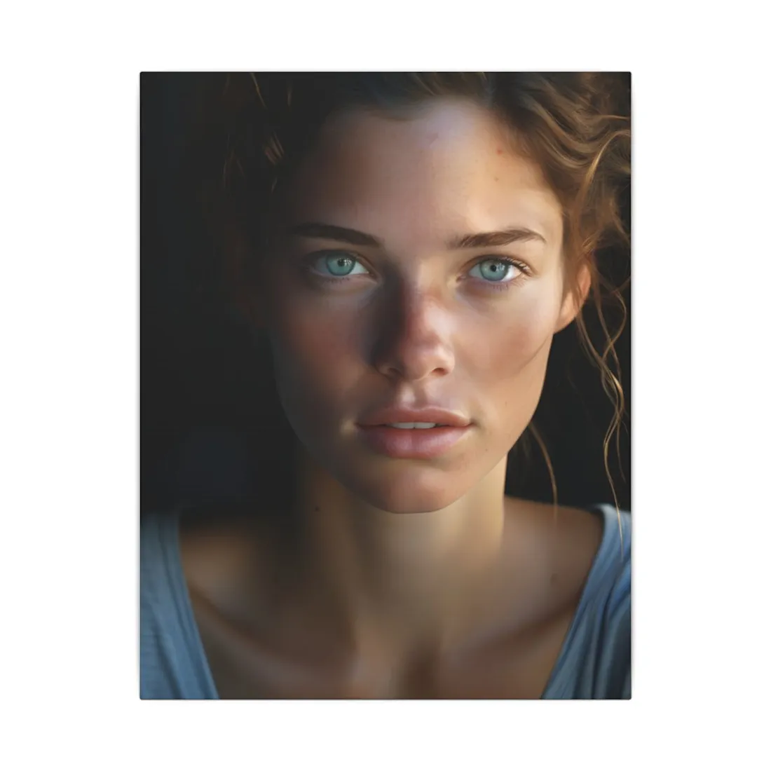 Close-Up Portrait: Grinning Woman with Sharp Light Brown Eyes - Canvas