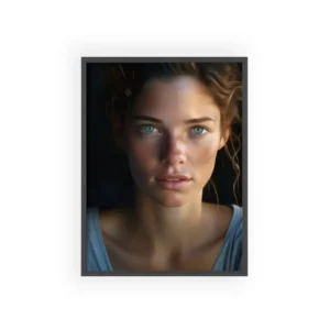 Woman with Curly Brown Hair Framed Poster