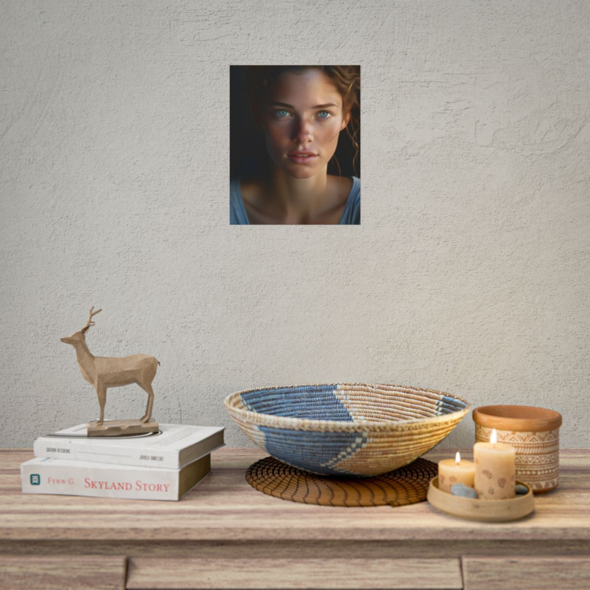 Close-Up Portrait: Grinning Woman with Sharp Light Brown Eyes - Poster