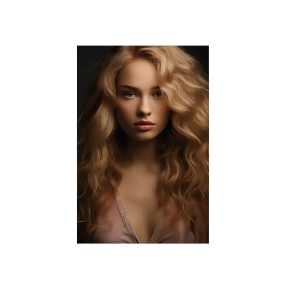 Close-Up Portrait of Blonde Woman with Wavy Hair - Metal Poster