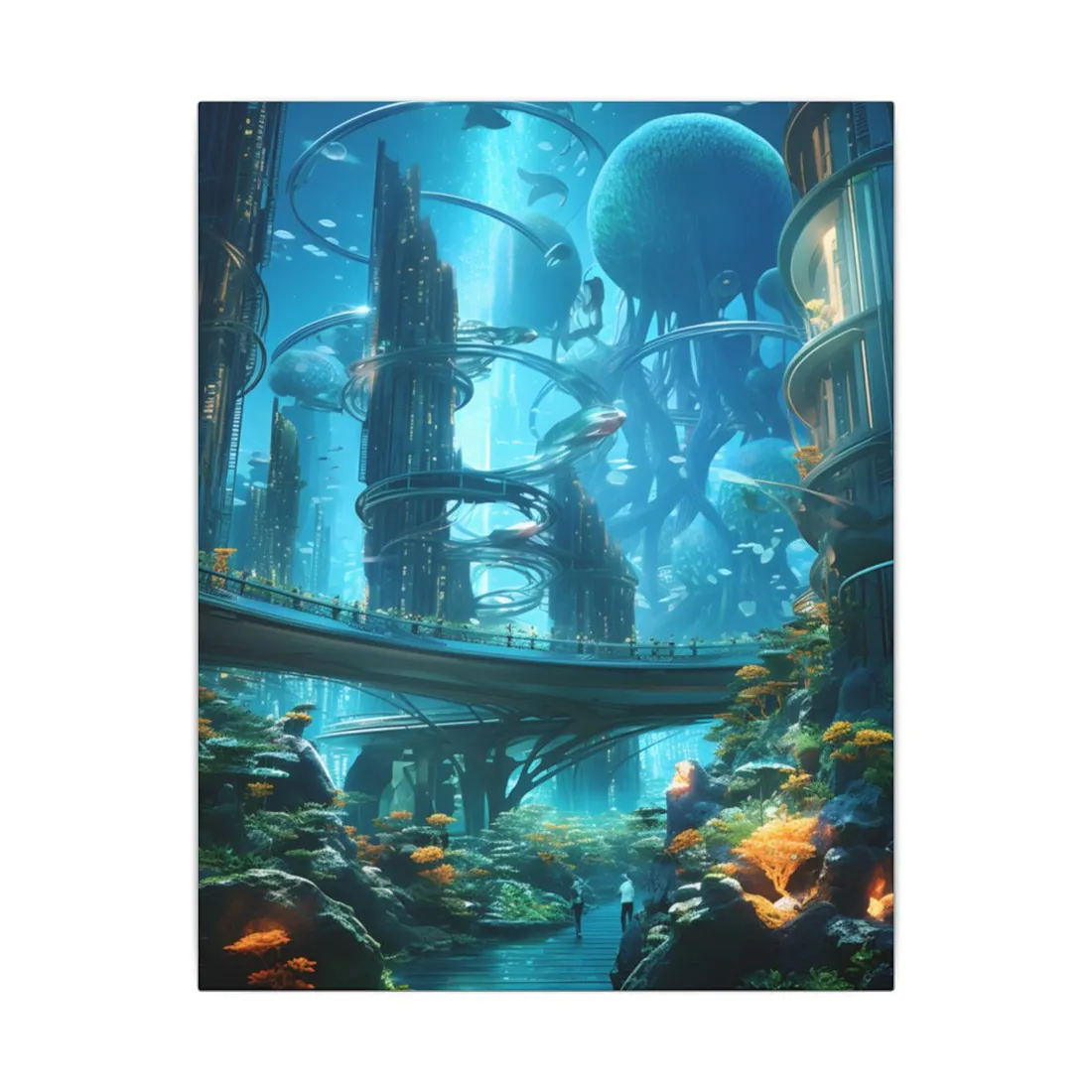 Close-Up Shot: Futuristic Underwater Cityscape in Bloom - Canvas