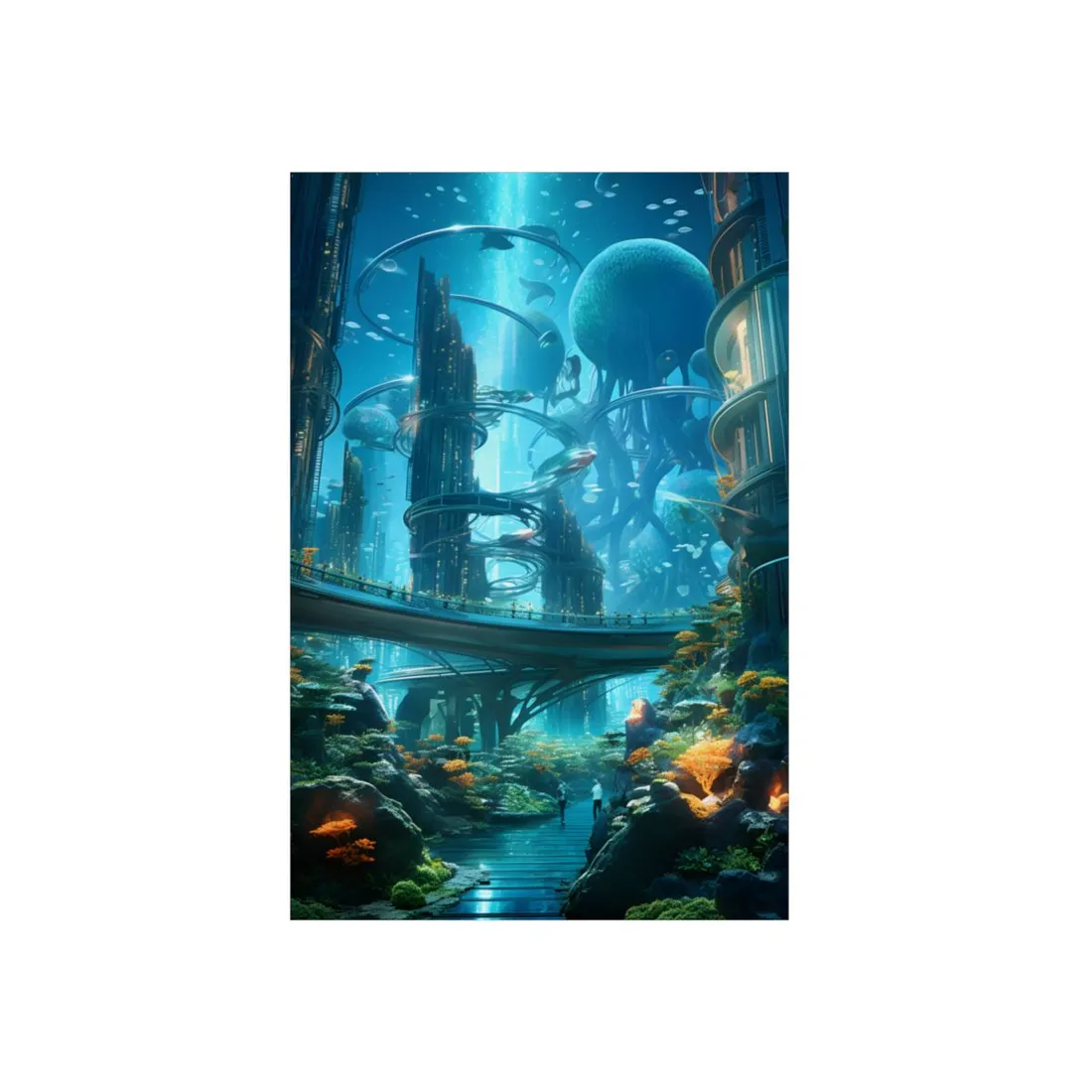 Close-Up Shot: Futuristic Underwater Cityscape in Bloom - Metal Poster