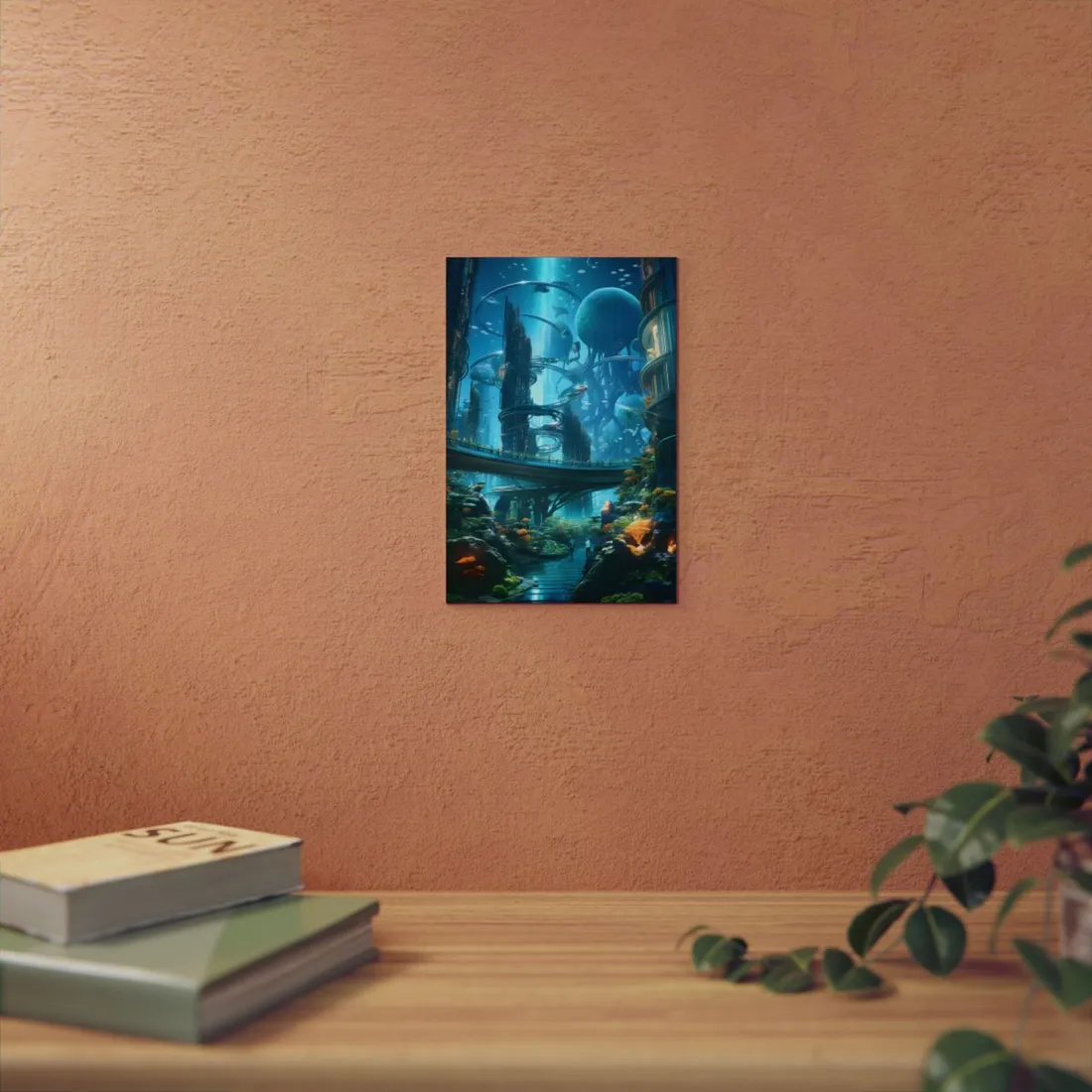 Close-Up Shot: Futuristic Underwater Cityscape in Bloom - Metal Poster