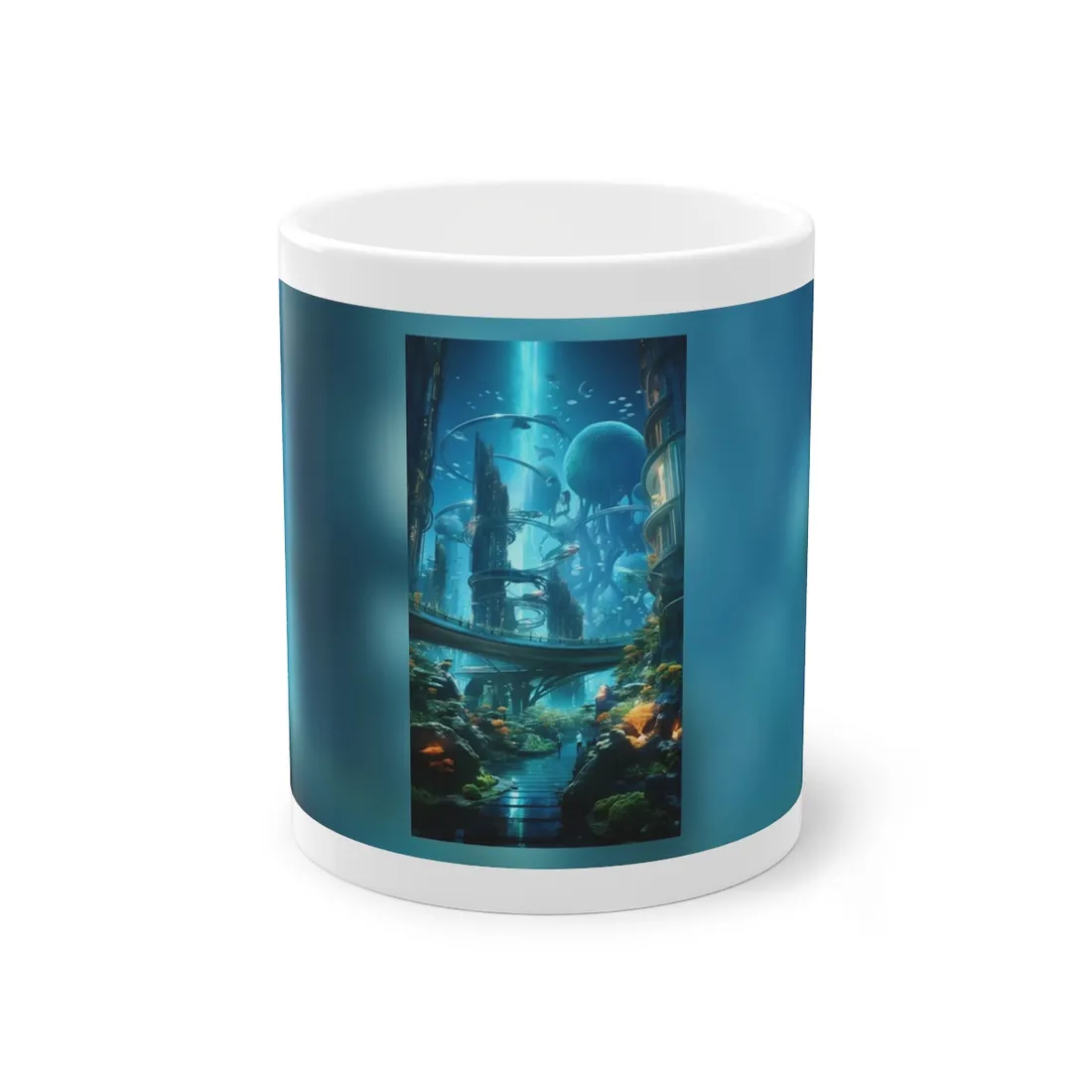 Close-Up Shot: Futuristic Underwater Cityscape in Bloom - Mug