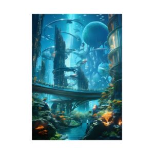 Underwater City with Jellyfish Poster
