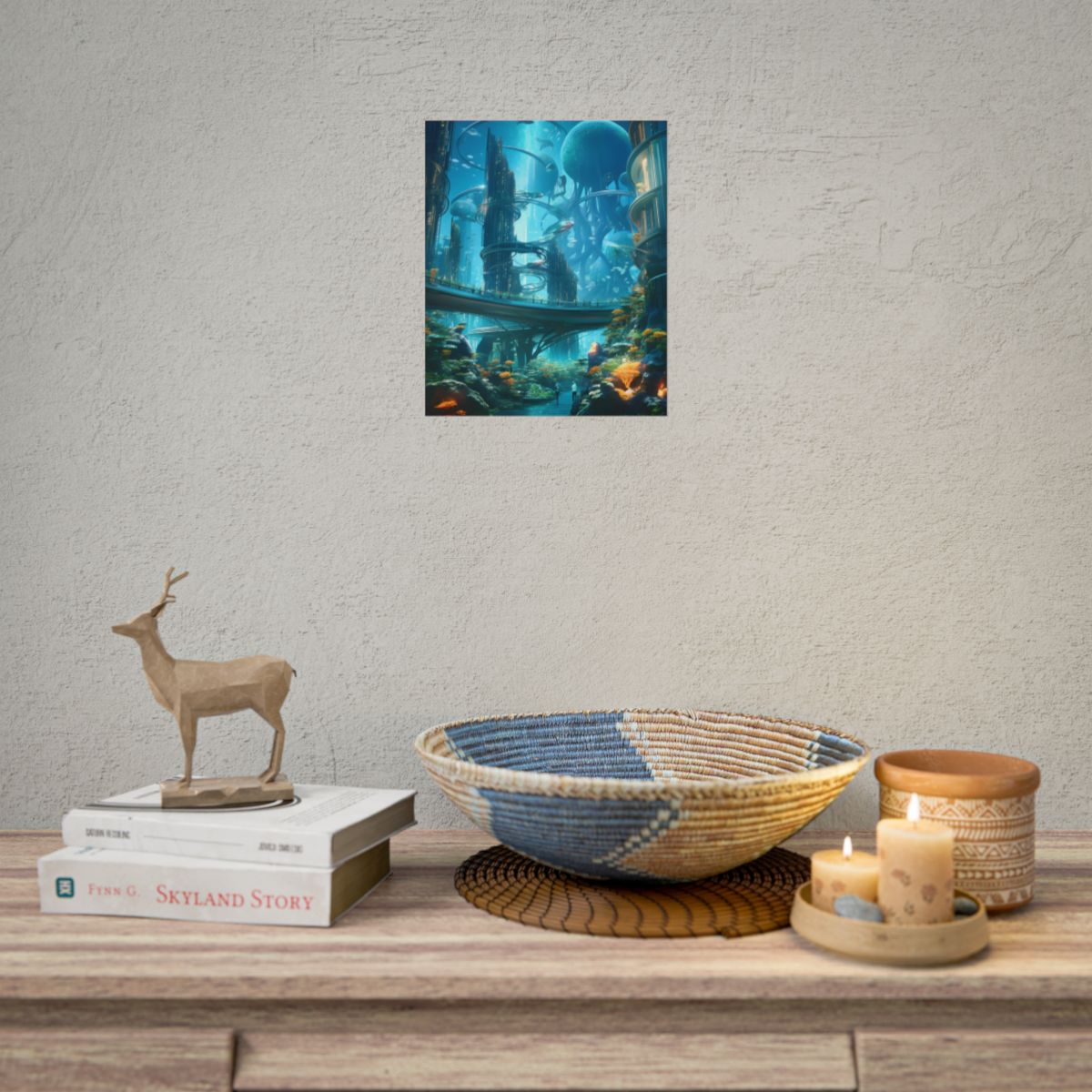 Close-Up Shot: Futuristic Underwater Cityscape in Bloom - Poster