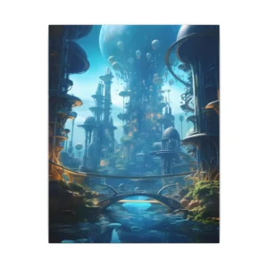 Futuristic City with Planet Canvas Print