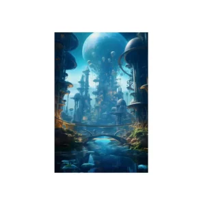 Futuristic City with Planet Metal Poster