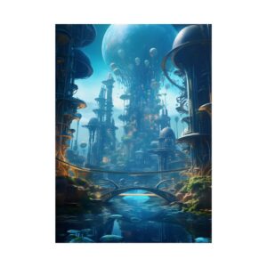 Futuristic City with Planet Poster