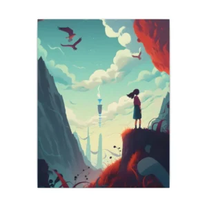 Girl on Cliff Overlooking Tower Canvas Print