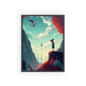 Girl on Cliff Overlooking Tower Framed Poster