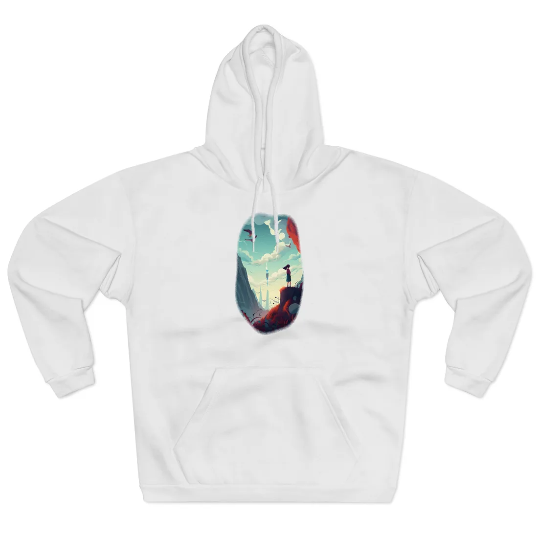 Cloudy Meadow: Boy and Girl in Serene Nature Scene Hoodie - Hoodie (White)