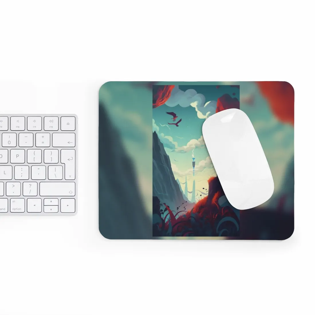 Cloudy Meadow: Boy and Girl in Serene Nature Scene - Mouse Pad