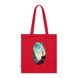 Girl on Cliff Overlooking Tower Tote Bag