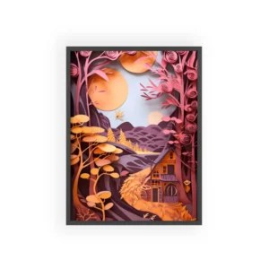 Paper Cut Pink Trees Sunset Framed Poster