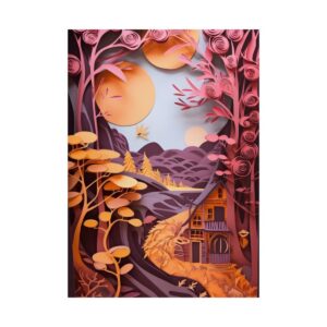 Paper Cut Pink Trees Sunset Poster