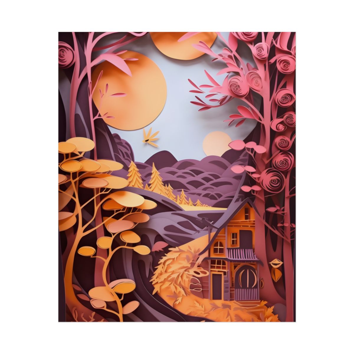 Colorful American Landscape: Paper Quilling Artwork in Full Bloom - Poster