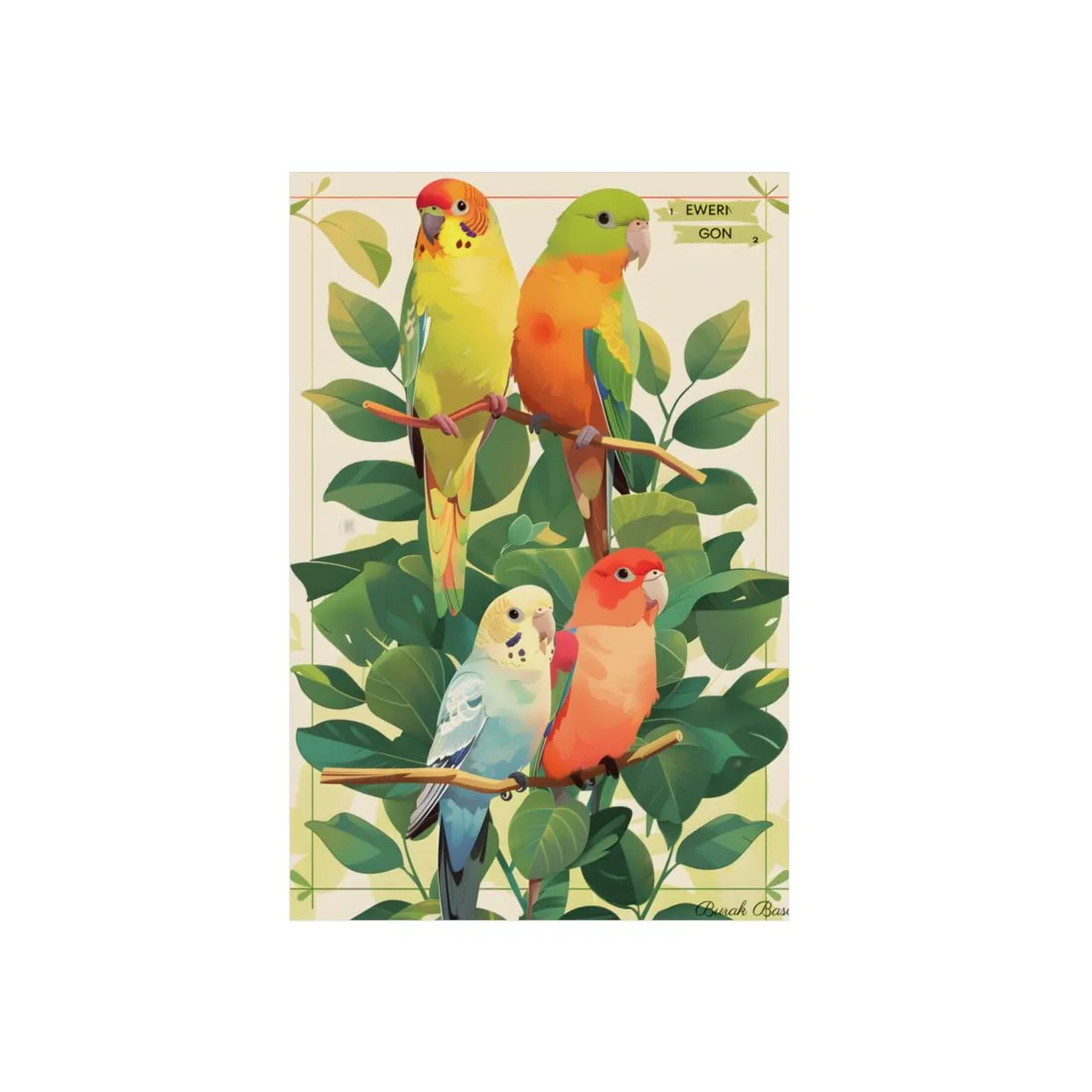 Colorful Birds in Greenery: Nature - Metal Poster