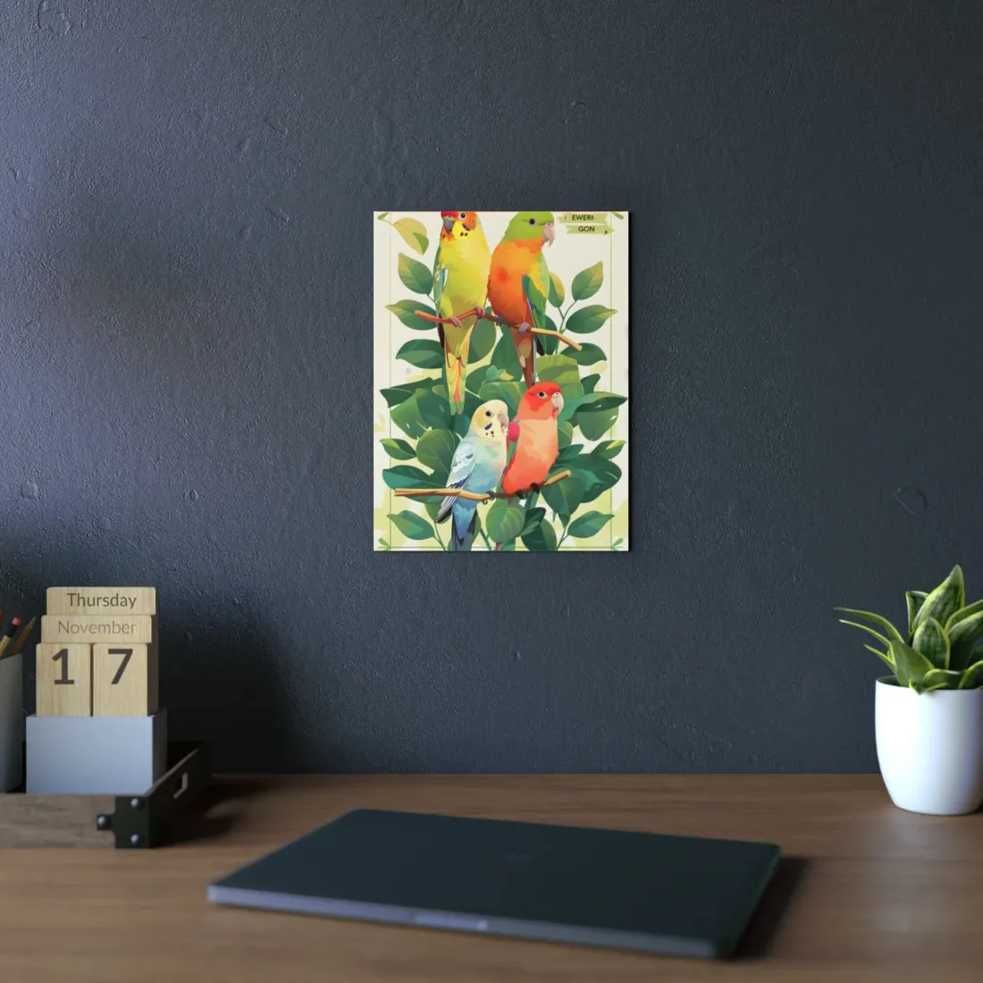 Colorful Birds in Greenery: Nature - Metal Poster