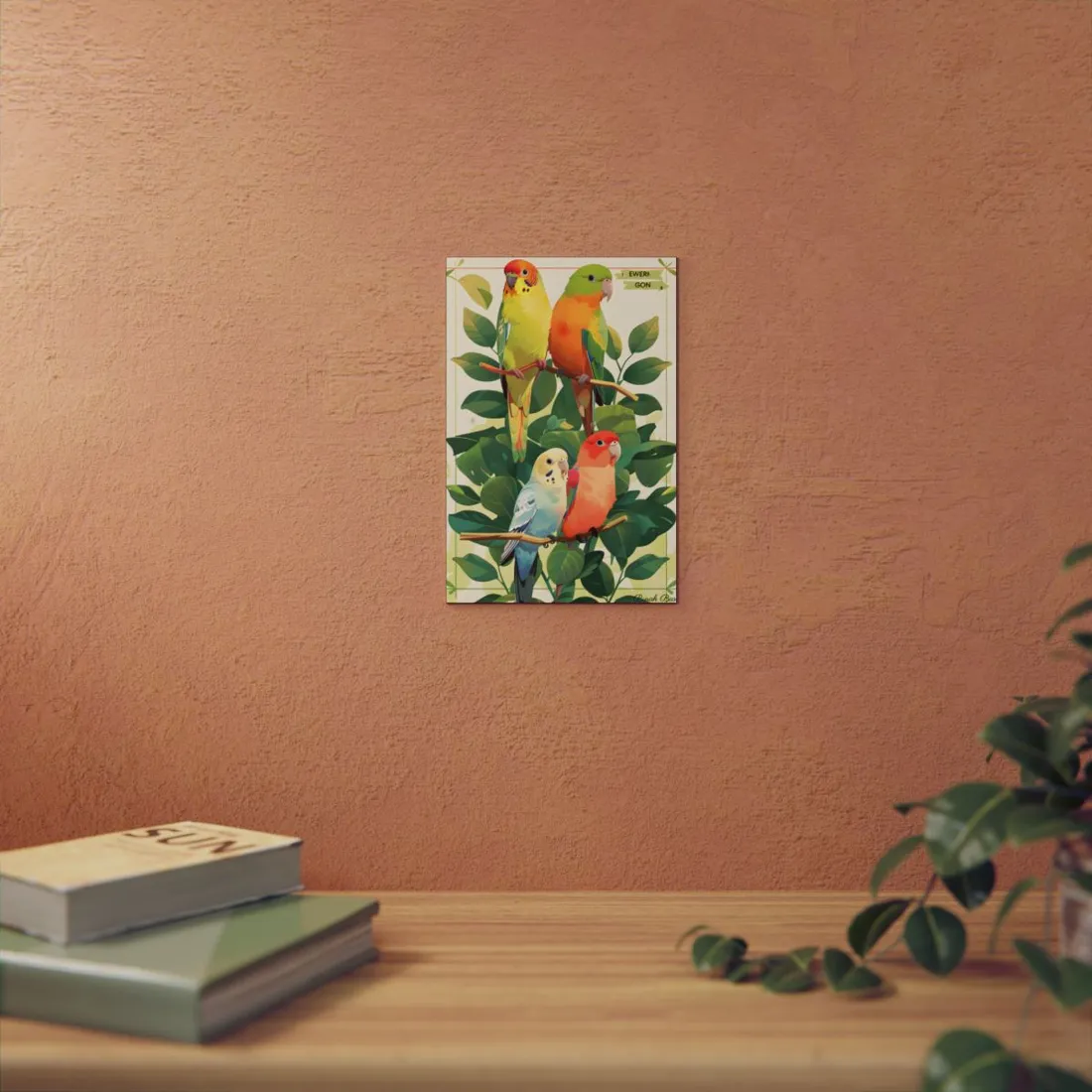 Colorful Birds in Greenery: Nature - Metal Poster