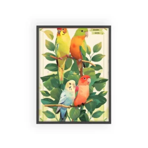 Colorful Parakeets on Branches Framed Poster