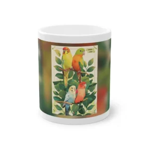 Colorful Parakeets on Branches Mug