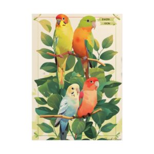 Colorful Parakeets on Branches Poster