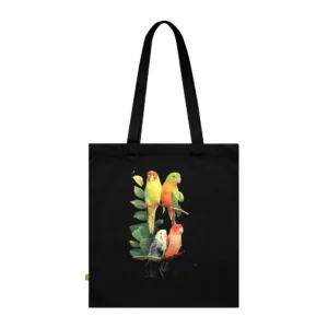 Colorful Parakeets on Branches Tote Bag