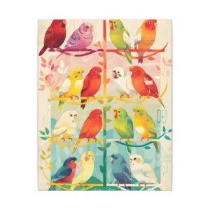 Colorful Budgerigar Pairs on Branches Canvas Print
