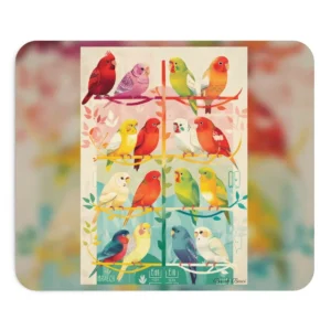 Colorful Budgerigar Pairs on Branches Mouse Pad
