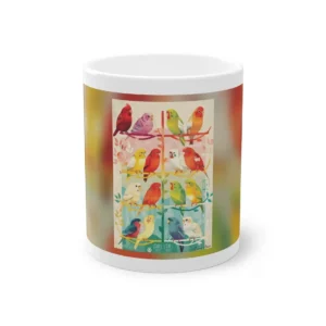 Colorful Budgerigar Pairs on Branches Mug