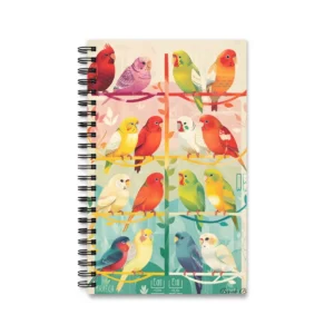 Colorful Budgerigar Pairs on Branches Spiral Notebook