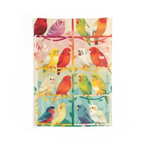 Colorful Budgerigar Pairs on Branches Wall Tapestry