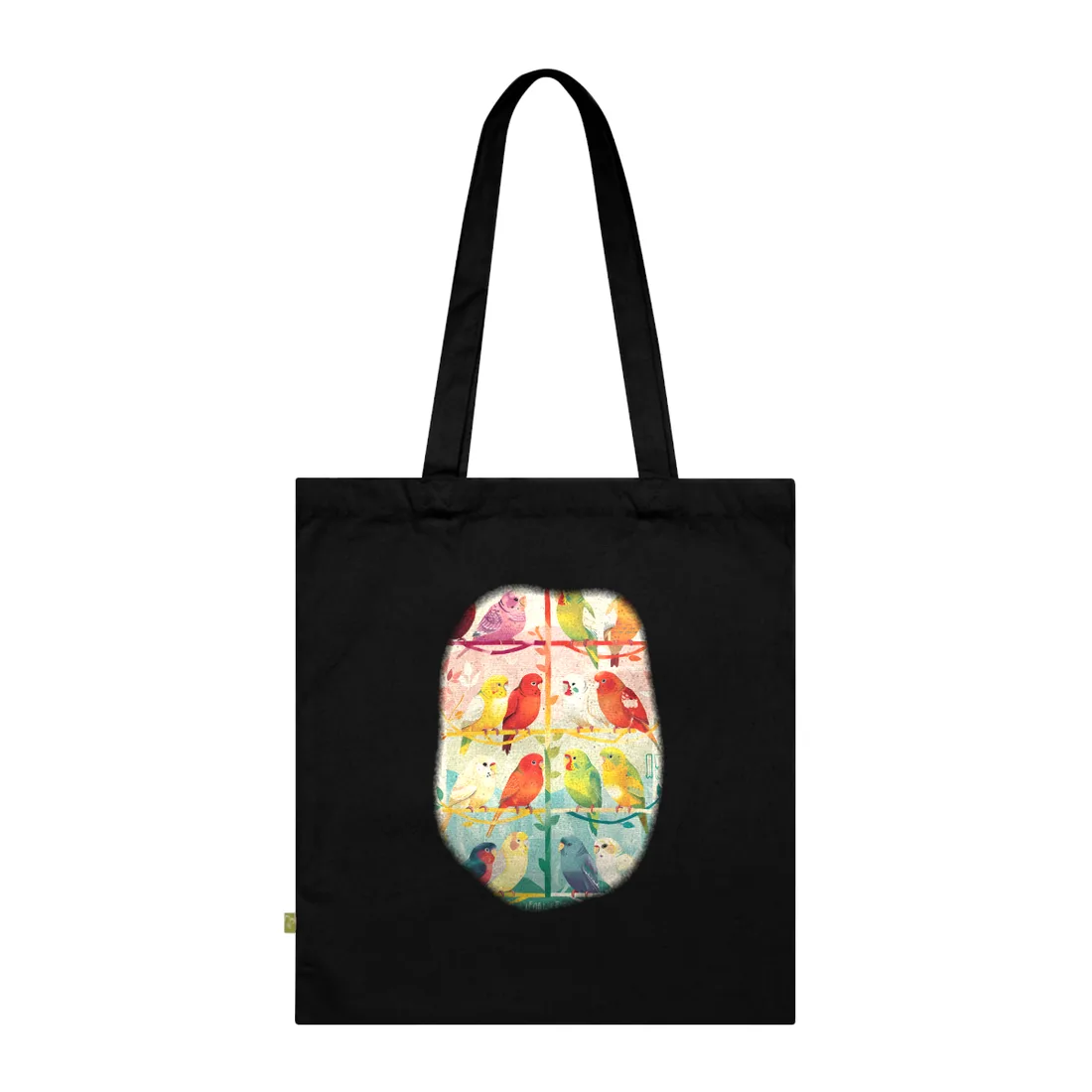 Colorful Parrots: Tropical Bird Illustration – Tote Bag, black