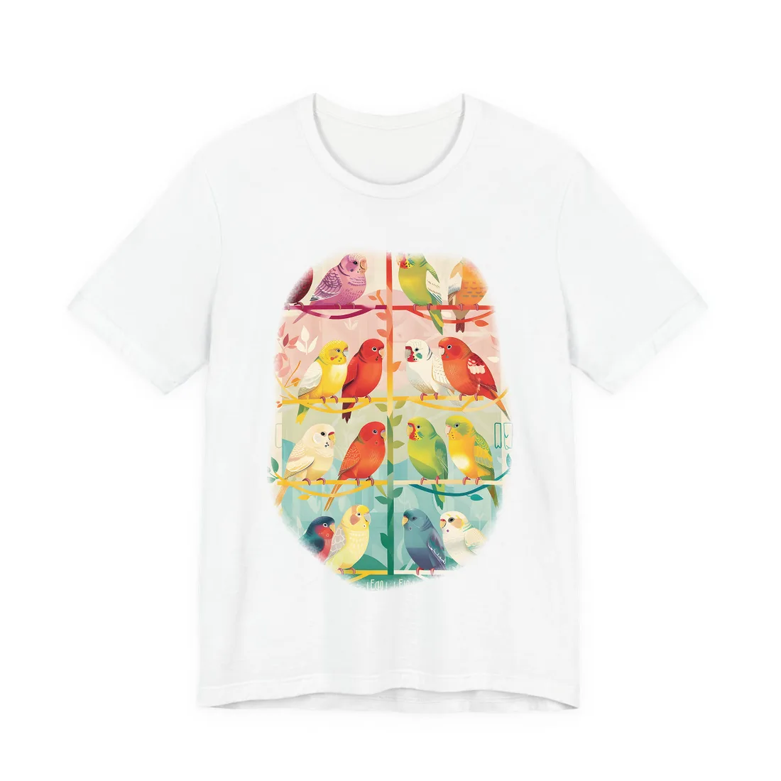 Colorful Parrots: Tropical Bird Illustration – T-Shirt, white