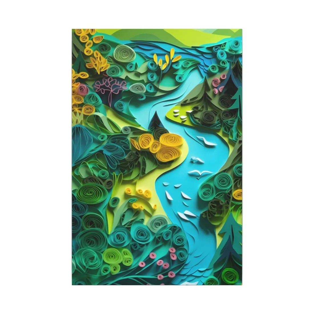 Colorful European Paper Quilling Artwork: Geometric Landscapes - Canvas