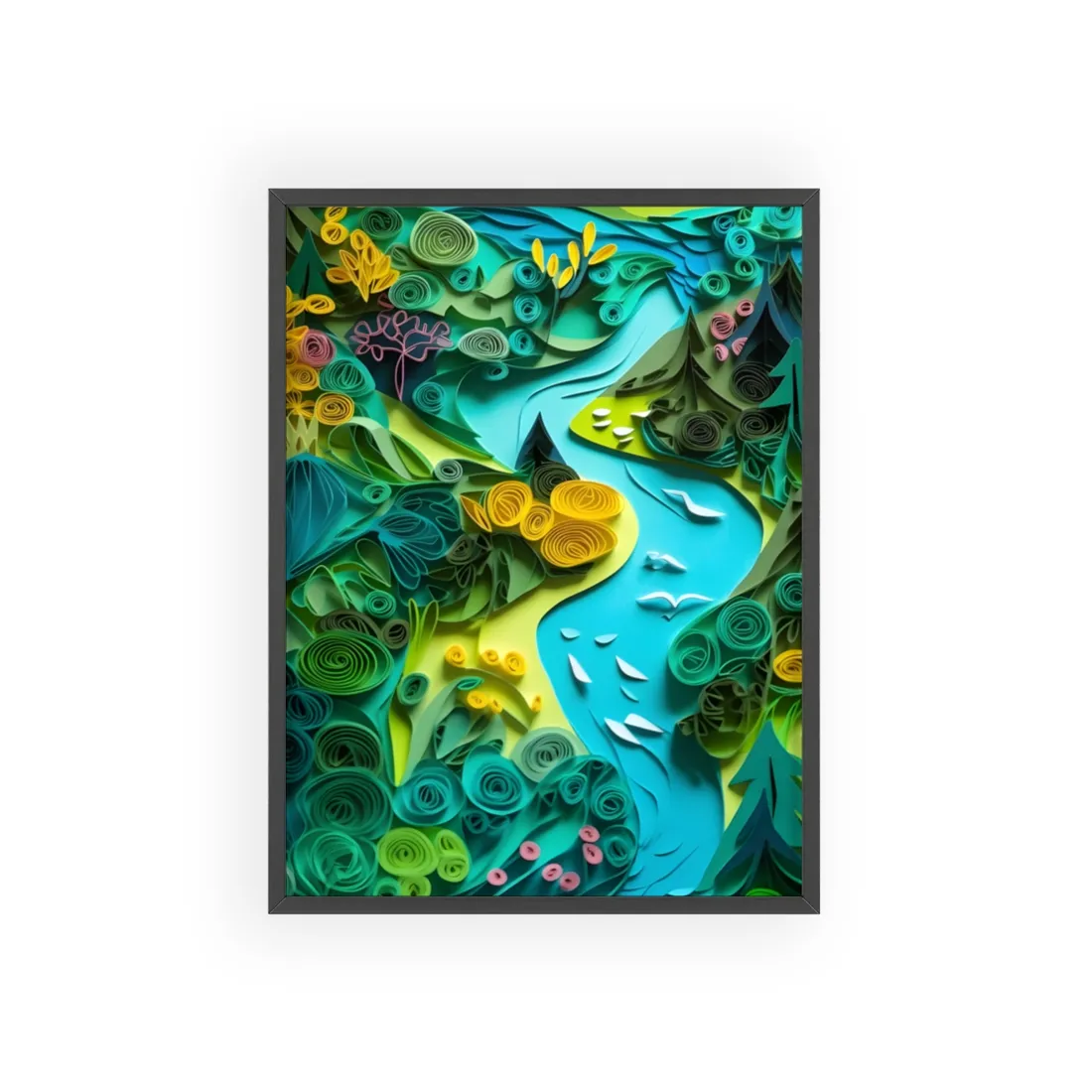 Colorful European Paper Quilling Artwork: Geometric Landscapes - Framed Poster