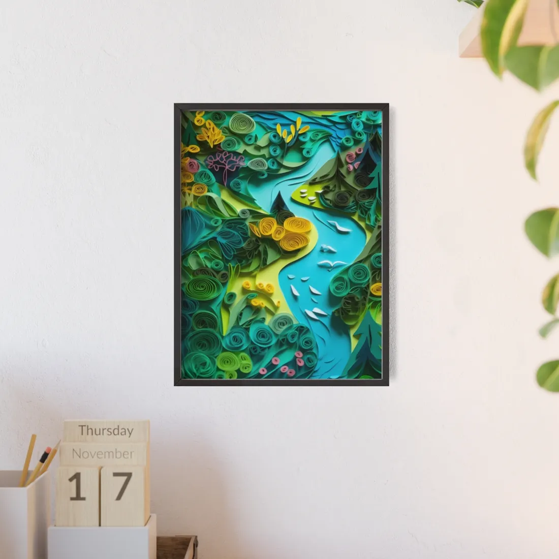 Colorful European Paper Quilling Artwork: Geometric Landscapes - Framed Poster