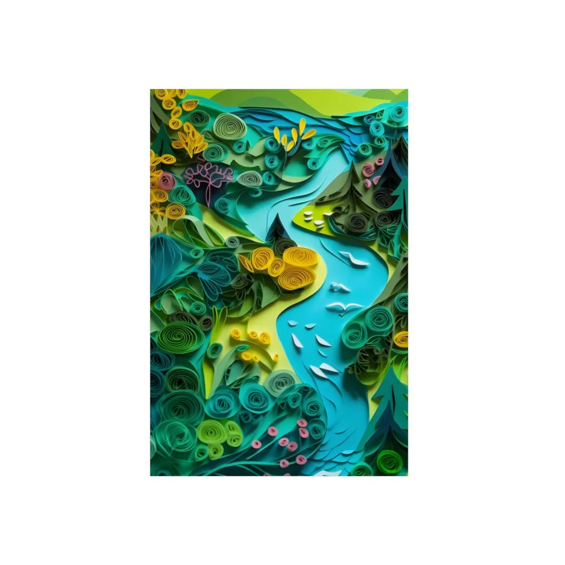 Colorful European Paper Quilling Artwork: Geometric Landscapes - Metal Poster