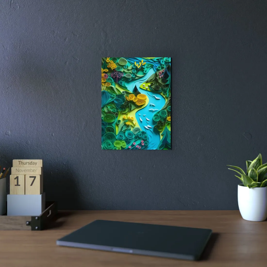 Colorful European Paper Quilling Artwork: Geometric Landscapes - Metal Poster