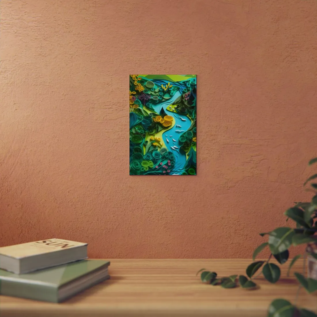 Colorful European Paper Quilling Artwork: Geometric Landscapes - Metal Poster