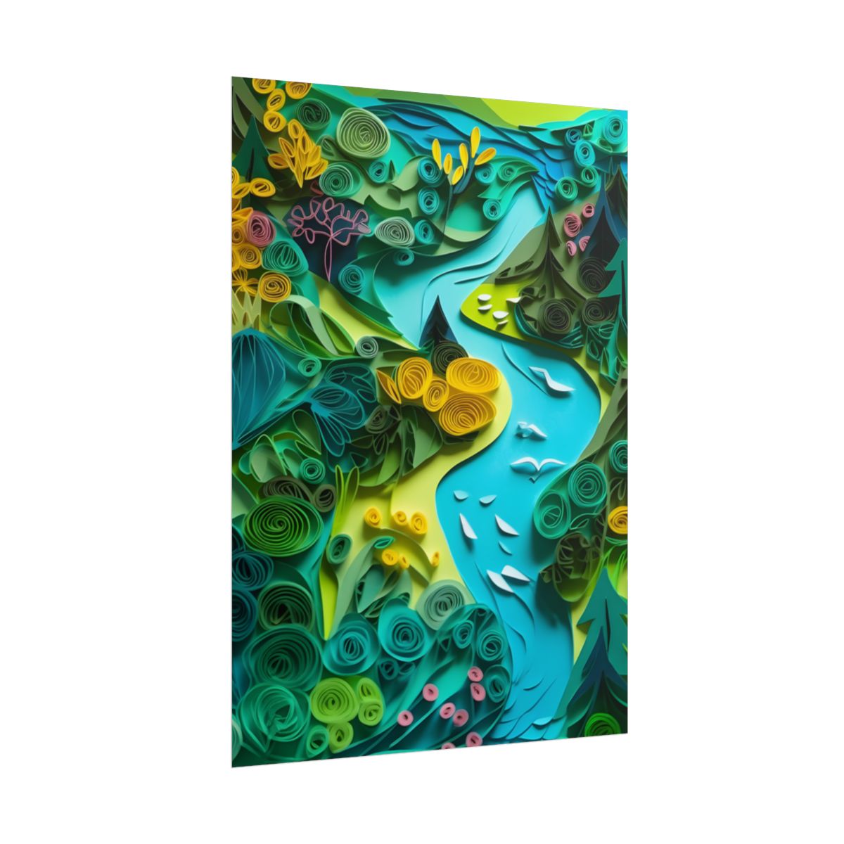 Colorful European Paper Quilling Artwork: Geometric Landscapes - Poster